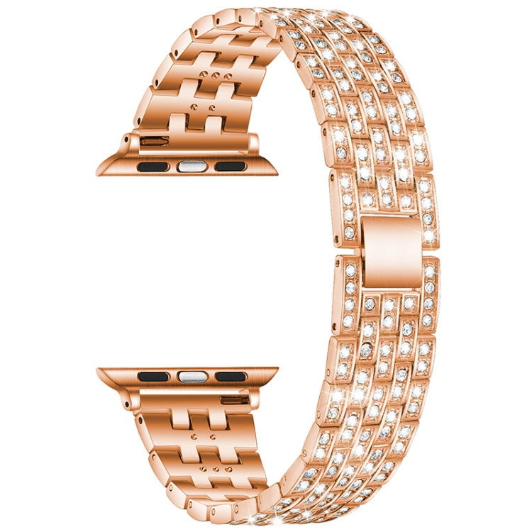 Five-beads Diamond Steel Watch Band For Apple Watch Ultra 49mm&Watch Ultra 2 49mm / Series 9&8&7 45mm / SE 3&SE 2&6&SE&5&4 44mm / 3&2&1 42mm(Rose Gold) by bashfashion