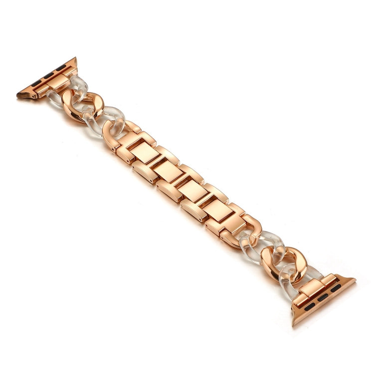 Five-beads Diamond Steel Watch Band For Apple Watch Ultra 49mm&Watch Ultra 2 49mm / Series 9&8&7 45mm / SE 3&SE 2&6&SE&5&4 44mm / 3&2&1 42mm(Rose Gold) by bashfashion