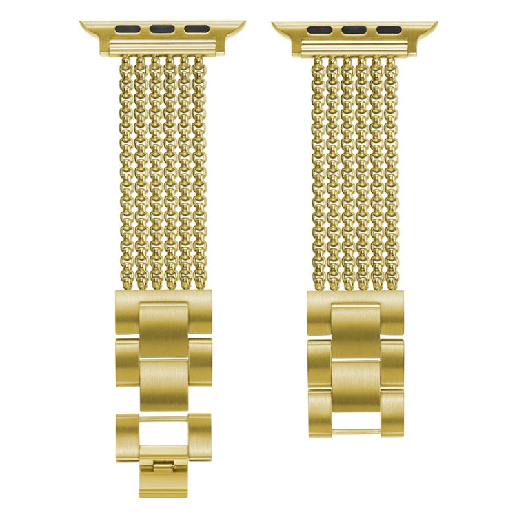Six-chains Three-beads Steel Watch Band For Apple Watch Series 9&8&7 41mm / SE 3&SE 2&6&SE&5&4 40mm / 3&2&1 38mm(Gold) by bashfashion