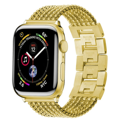 Six-chains Three-beads Steel Watch Band For Apple Watch Series 9&8&7 41mm / SE 3&SE 2&6&SE&5&4 40mm / 3&2&1 38mm(Gold) by bashfashion