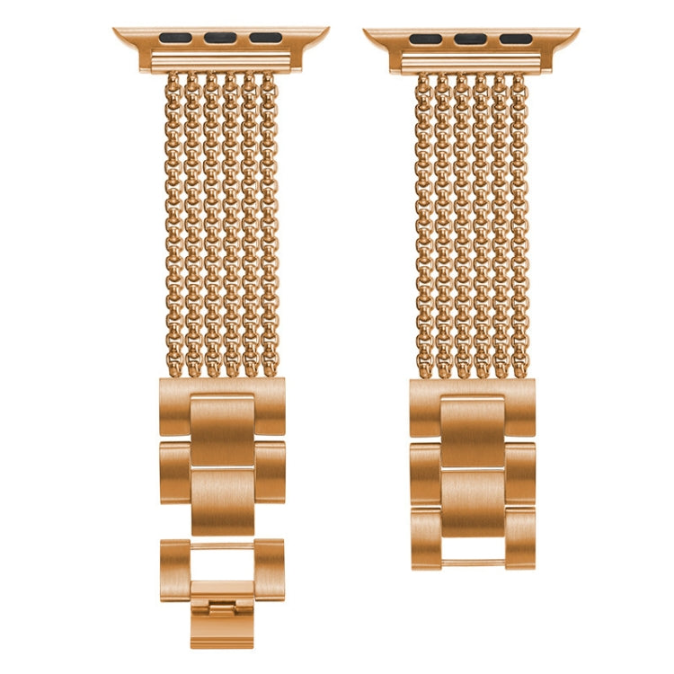 Six-chains Three-beads Steel Watch Band For Apple Watch Ultra 49mm&Watch Ultra 2 49mm / Series 9&8&7 45mm / SE 3&SE 2&6&SE&5&4 44mm / 3&2&1 42mm(Rose Gold) by bashfashion