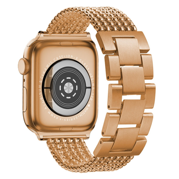 Six-chains Three-beads Steel Watch Band For Apple Watch Ultra 49mm&Watch Ultra 2 49mm / Series 9&8&7 45mm / SE 3&SE 2&6&SE&5&4 44mm / 3&2&1 42mm(Rose Gold) by bashfashion