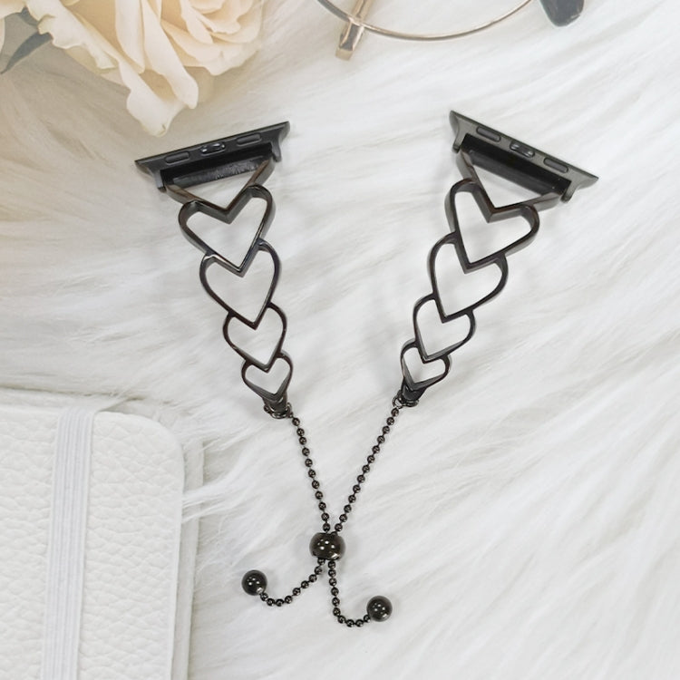 Heart Metal Watch Band For Apple Watch Series 9&8&7 41mm / SE 3&SE 2&6&SE&5&4 40mm / 3&2&1 38mm(Black) by bashfashion