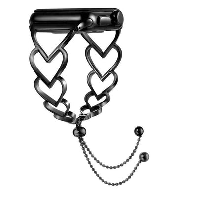 Heart Metal Watch Band For Apple Watch Ultra 49mm&Watch Ultra 2 49mm / Series 9&8&7 45mm / SE 3&SE 2&6&SE&5&4 44mm / 3&2&1 42mm(Black) by bashfashion