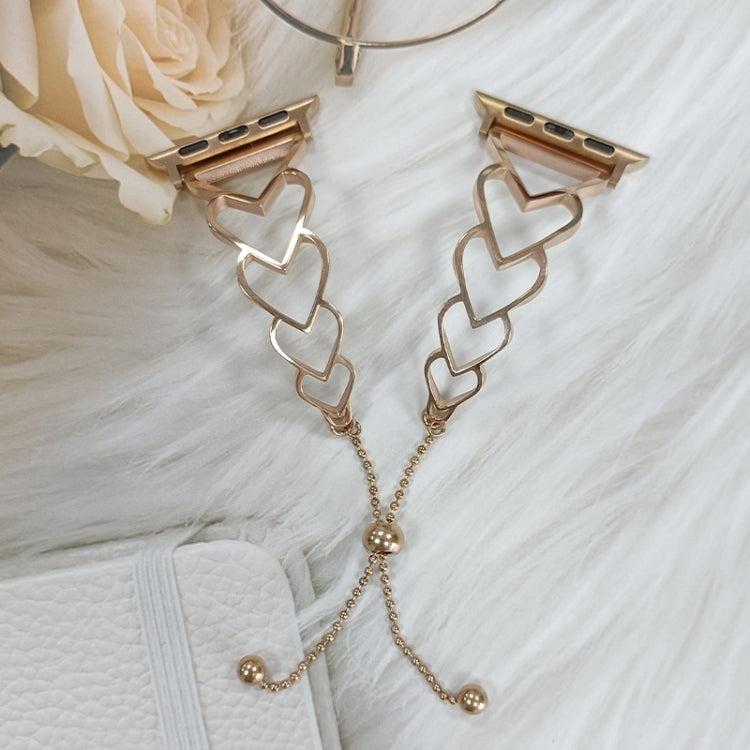 Heart Metal Watch Band For Apple Watch Ultra 49mm&Watch Ultra 2 49mm / Series 9&8&7 45mm / SE 3&SE 2&6&SE&5&4 44mm / 3&2&1 42mm(Rose Gold) by bashfashion