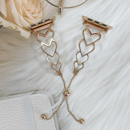 Heart Metal Watch Band For Apple Watch Ultra 49mm&Watch Ultra 2 49mm / Series 9&8&7 45mm / SE 3&SE 2&6&SE&5&4 44mm / 3&2&1 42mm(Rose Gold) by bashfashion