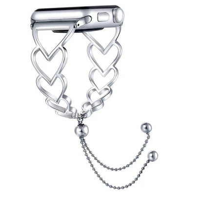 Heart Metal Watch Band For Apple Watch Ultra 49mm&Watch Ultra 2 49mm / Series 9&8&7 45mm / SE 3&SE 2&6&SE&5&4 44mm / 3&2&1 42mm(Silver) by bashfashion