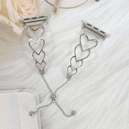 Heart Metal Watch Band For Apple Watch Ultra 49mm&Watch Ultra 2 49mm / Series 9&8&7 45mm / SE 3&SE 2&6&SE&5&4 44mm / 3&2&1 42mm(Silver) by bashfashion