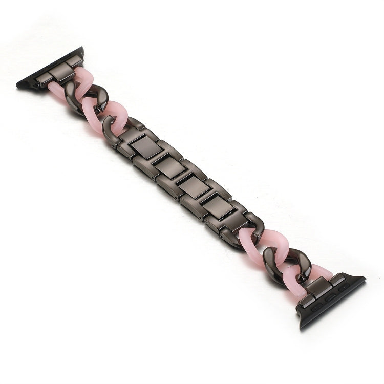 Cowboy Chain + Resin Metal Watch Band For Apple Watch Series 9&8&7 41mm / SE 3&SE 2&6&SE&5&4 40mm / 3&2&1 38mm(Black+Pink) by bashfashion