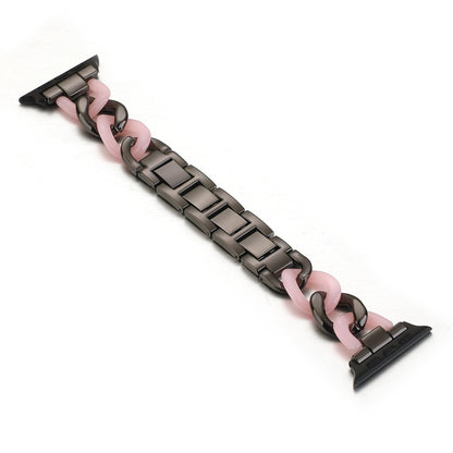 Cowboy Chain + Resin Metal Watch Band For Apple Watch Series 9&8&7 41mm / SE 3&SE 2&6&SE&5&4 40mm / 3&2&1 38mm(Black+Pink) by bashfashion