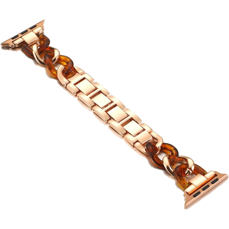Cowboy Chain + Resin Metal Watch Band For Apple Watch Series 9&8&7 41mm / SE 3&SE 2&6&SE&5&4 40mm / 3&2&1 38mm(Rose Gold+Tortoiseshell) by bashfashion