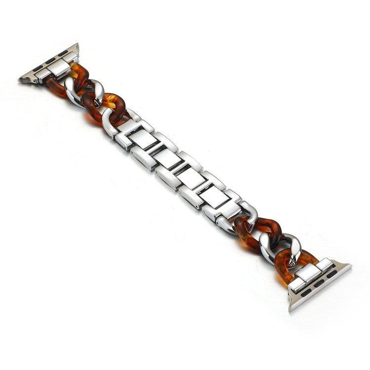 Cowboy Chain + Resin Metal Watch Band For Apple Watch Series 9&8&7 41mm / SE 3&SE 2&6&SE&5&4 40mm / 3&2&1 38mm(Silver+Tortoiseshell) by bashfashion