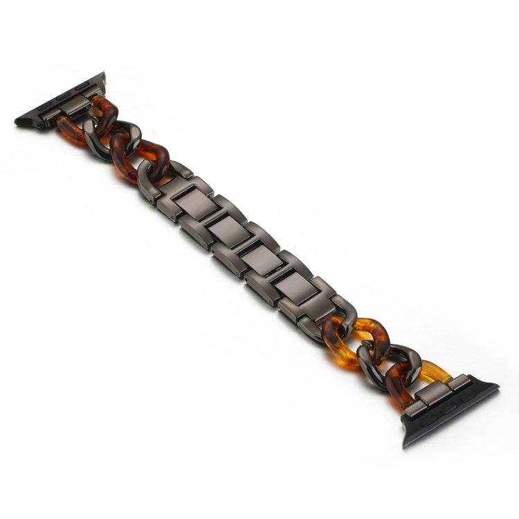 Cowboy Chain + Resin Metal Watch Band For Apple Watch Ultra 49mm&Watch Ultra 2 49mm / Series 9&8&7 45mm / SE 3&SE 2&6&SE&5&4 44mm / 3&2&1 42mm(Black+Tortoiseshell) by bashfashion