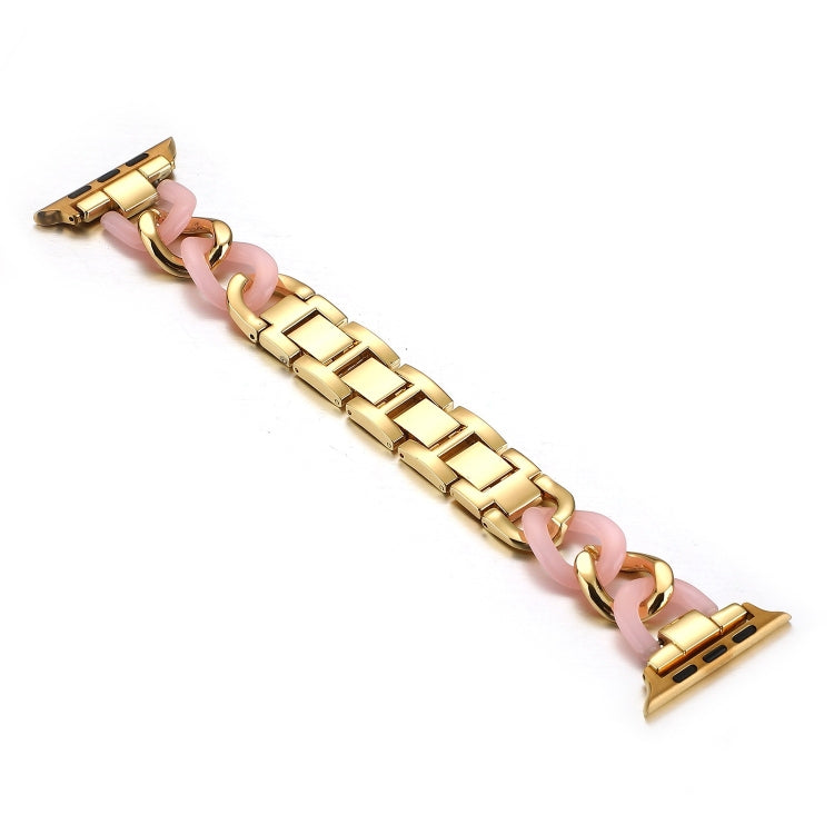 Cowboy Chain + Resin Metal Watch Band For Apple Watch Ultra 49mm&Watch Ultra 2 49mm / Series 9&8&7 45mm / SE 3&SE 2&6&SE&5&4 44mm / 3&2&1 42mm(Rose Gold+Pink) by bashfashion
