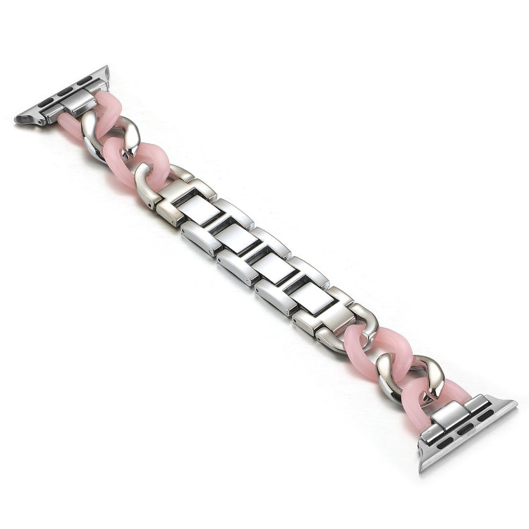 Cowboy Chain + Resin Metal Watch Band For Apple Watch Ultra 49mm&Watch Ultra 2 49mm / Series 9&8&7 45mm / SE 3&SE 2&6&SE&5&4 44mm / 3&2&1 42mm(Silver+Pink) by bashfashion