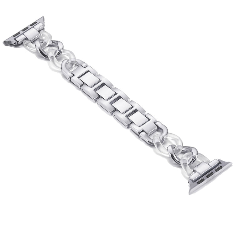 Cowboy Chain + Resin Metal Watch Band For Apple Watch Ultra 49mm&Watch Ultra 2 49mm / Series 9&8&7 45mm / SE 3&SE 2&6&SE&5&4 44mm / 3&2&1 42mm(Silver+Transparent) by bashfashion