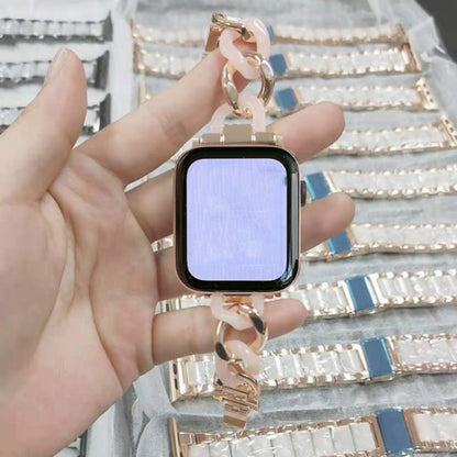 Cowboy Chain + Resin Metal Watch Band For Apple Watch Ultra 49mm&Watch Ultra 2 49mm / Series 9&8&7 45mm / SE 3&SE 2&6&SE&5&4 44mm / 3&2&1 42mm(Rose Gold+Transparent) by bashfashion