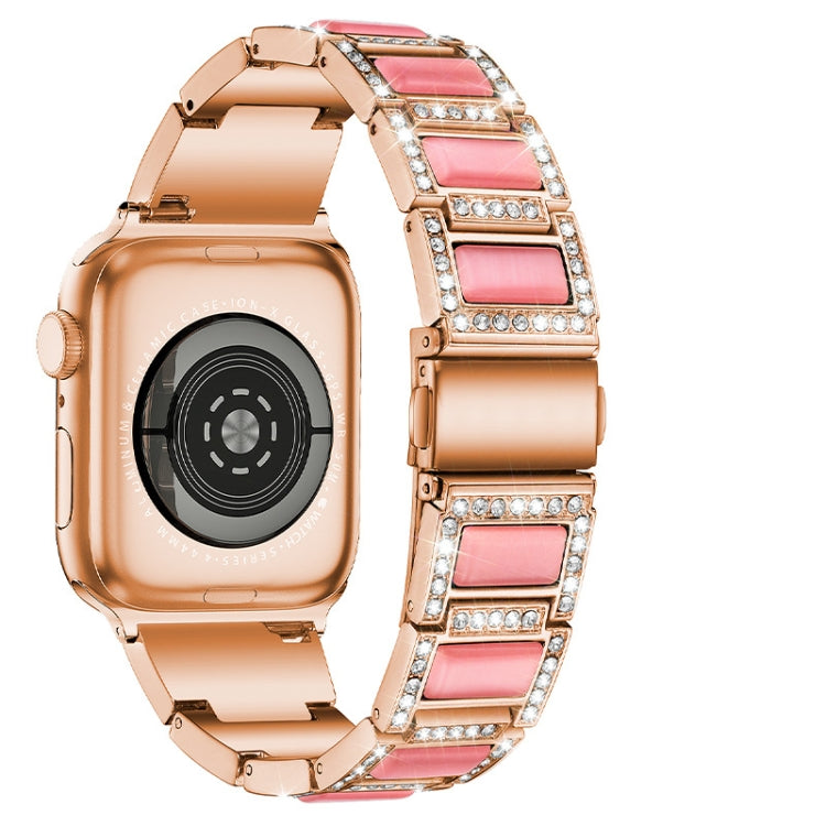 Three-beads Diamond + Gemstone Watch Band For Apple Watch Series 9&8&7 41mm / SE 3&SE 2&6&SE&5&4 40mm / 3&2&1 38mm(Rose Gold Pink) by bashfashion