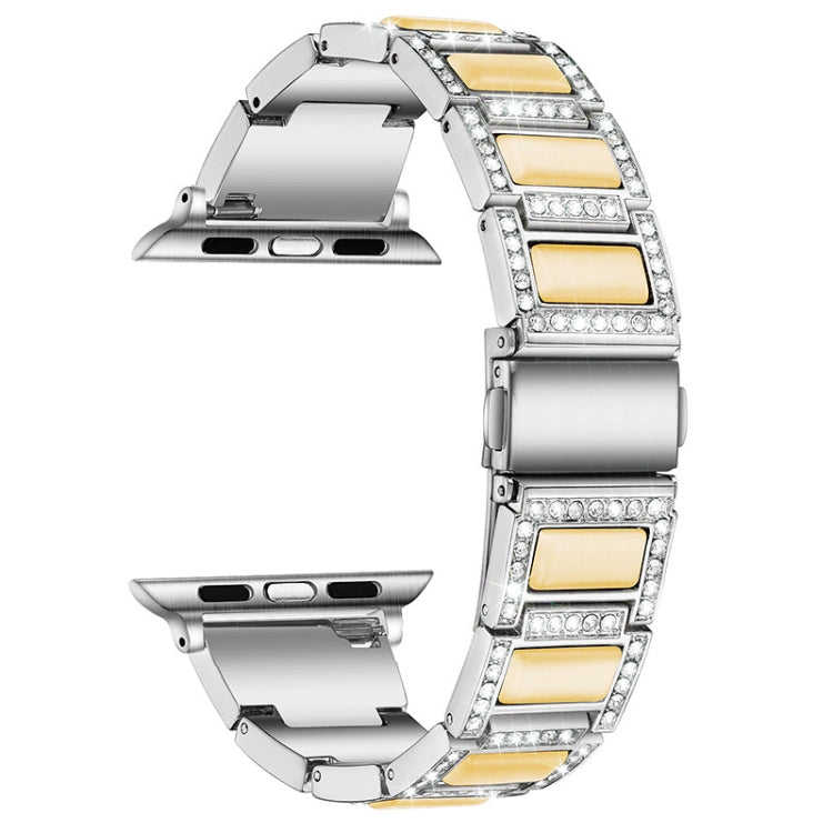 Three-beads Diamond + Gemstone Watch Band For Apple Watch Series 9&8&7 41mm / SE 3&SE 2&6&SE&5&4 40mm / 3&2&1 38mm(Silver White) by bashfashion