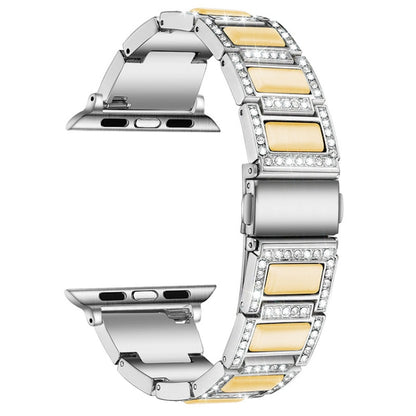 Three-beads Diamond + Gemstone Watch Band For Apple Watch Series 9&8&7 41mm / SE 3&SE 2&6&SE&5&4 40mm / 3&2&1 38mm(Silver White) by bashfashion