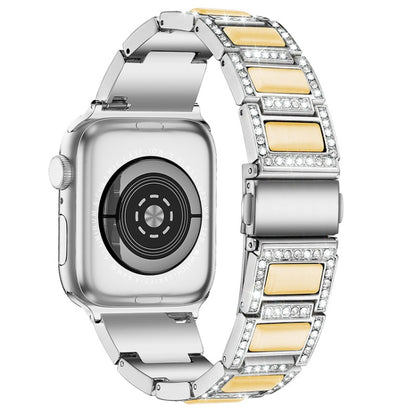 Three-beads Diamond + Gemstone Watch Band For Apple Watch Series 9&8&7 41mm / SE 3&SE 2&6&SE&5&4 40mm / 3&2&1 38mm(Silver White) by bashfashion