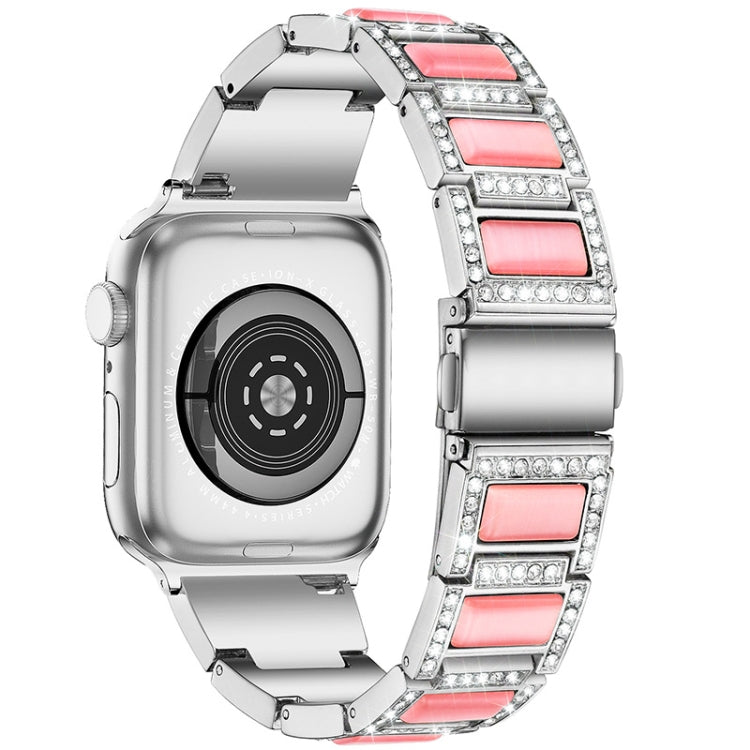 Three-beads Diamond + Gemstone Watch Band For Apple Watch Series 9&8&7 41mm / SE 3&SE 2&6&SE&5&4 40mm / 3&2&1 38mm(Silver Pink) by bashfashion