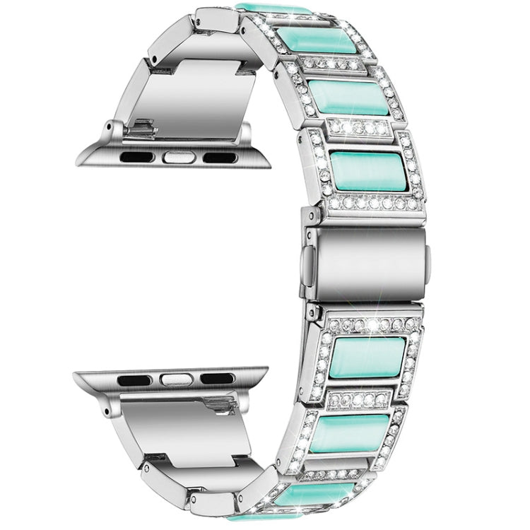 Three-beads Diamond + Gemstone Watch Band For Apple Watch Series 9&8&7 41mm / SE 3&SE 2&6&SE&5&4 40mm / 3&2&1 38mm(Silver Blue) by bashfashion