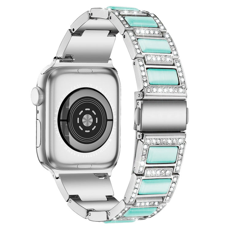 Three-beads Diamond + Gemstone Watch Band For Apple Watch Series 9&8&7 41mm / SE 3&SE 2&6&SE&5&4 40mm / 3&2&1 38mm(Silver Blue) by bashfashion