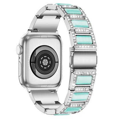 Three-beads Diamond + Gemstone Watch Band For Apple Watch Series 9&8&7 41mm / SE 3&SE 2&6&SE&5&4 40mm / 3&2&1 38mm(Silver Blue) by bashfashion