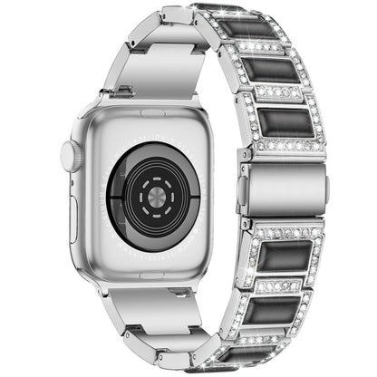 Three-beads Diamond + Gemstone Watch Band For Apple Watch Series 9&8&7 41mm / SE 3&SE 2&6&SE&5&4 40mm / 3&2&1 38mm(Silver Black) by bashfashion