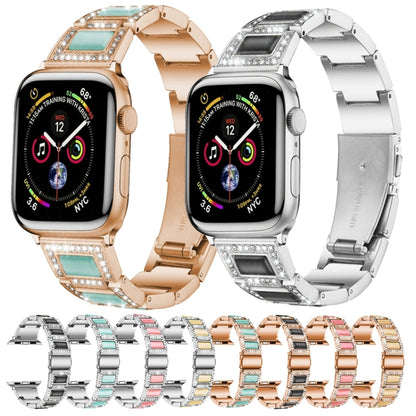 Three-beads Diamond + Gemstone Watch Band For Apple Watch Series 9&8&7 41mm / SE 3&SE 2&6&SE&5&4 40mm / 3&2&1 38mm(Rose Gold Pink) by bashfashion
