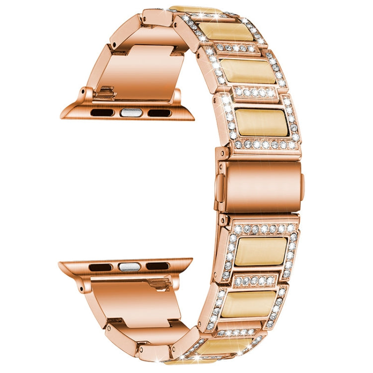 Three-beads Diamond + Gemstone Watch Band For Apple Watch Ultra 49mm&Watch Ultra 2 49mm / Series 9&8&7 45mm / SE 3&SE 2&6&SE&5&4 44mm / 3&2&1 42mm(Rose Gold White) by bashfashion