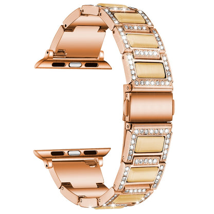 Three-beads Diamond + Gemstone Watch Band For Apple Watch Ultra 49mm&Watch Ultra 2 49mm / Series 9&8&7 45mm / SE 3&SE 2&6&SE&5&4 44mm / 3&2&1 42mm(Rose Gold White) by bashfashion