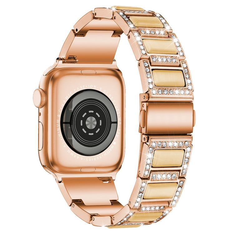 Three-beads Diamond + Gemstone Watch Band For Apple Watch Ultra 49mm&Watch Ultra 2 49mm / Series 9&8&7 45mm / SE 3&SE 2&6&SE&5&4 44mm / 3&2&1 42mm(Rose Gold White) by bashfashion