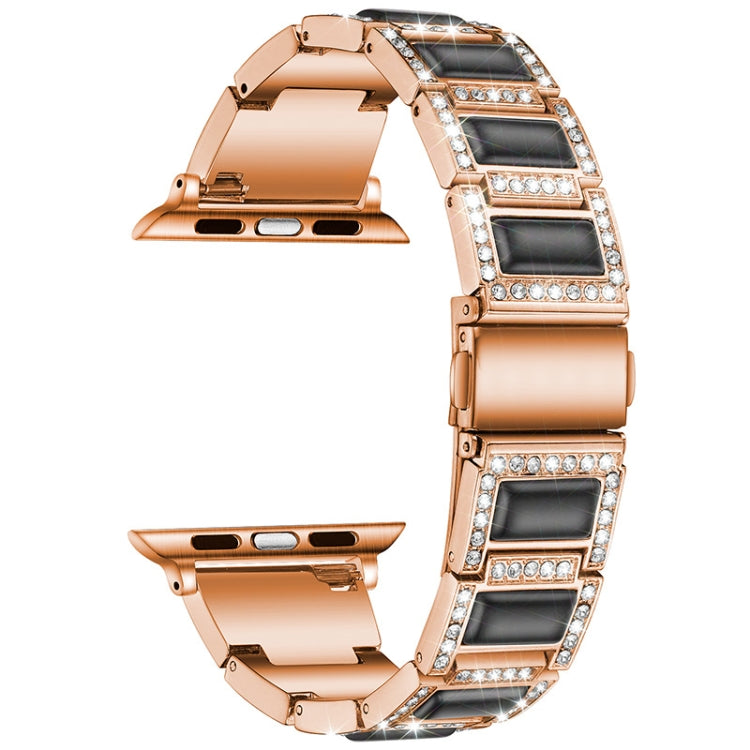 Three-beads Diamond + Gemstone Watch Band For Apple Watch Ultra 49mm&Watch Ultra 2 49mm / Series 9&8&7 45mm / SE 3&SE 2&6&SE&5&4 44mm / 3&2&1 42mm(Rose Gold Black) by bashfashion