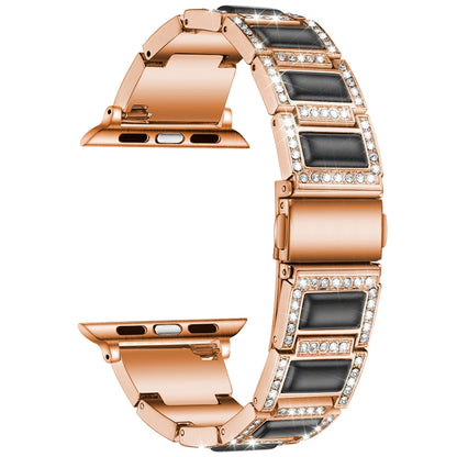 Three-beads Diamond + Gemstone Watch Band For Apple Watch Ultra 49mm&Watch Ultra 2 49mm / Series 9&8&7 45mm / SE 3&SE 2&6&SE&5&4 44mm / 3&2&1 42mm(Rose Gold Black) by bashfashion