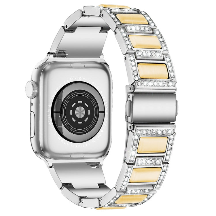 Three-beads Diamond + Gemstone Watch Band For Apple Watch Ultra 49mm&Watch Ultra 2 49mm / Series 9&8&7 45mm / SE 3&SE 2&6&SE&5&4 44mm / 3&2&1 42mm(Silver White) by bashfashion