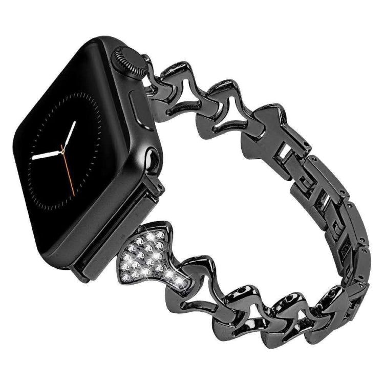 Sector Shape Diamond Metal Watch Band For Apple Watch Ultra 49mm&Watch Ultra 2 49mm / Series 9&8&7 45mm / SE 3&SE 2&6&SE&5&4 44mm / 3&2&1 42mm(Black) by bashfashion