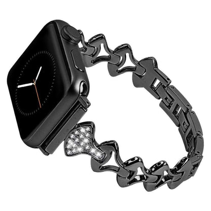 Sector Shape Diamond Metal Watch Band For Apple Watch Ultra 49mm&Watch Ultra 2 49mm / Series 9&8&7 45mm / SE 3&SE 2&6&SE&5&4 44mm / 3&2&1 42mm(Black) by bashfashion