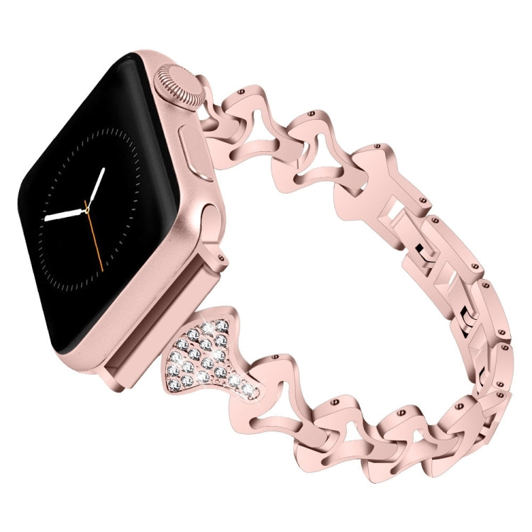 Sector Shape Diamond Metal Watch Band For Apple Watch Ultra 49mm&Watch Ultra 2 49mm / Series 9&8&7 45mm / SE 3&SE 2&6&SE&5&4 44mm / 3&2&1 42mm(Rose Gold) by bashfashion