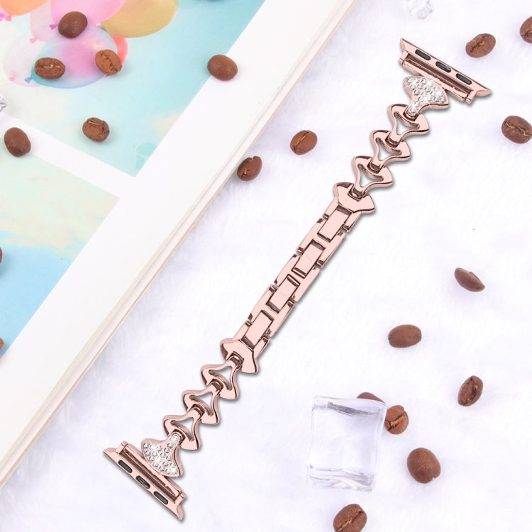 Sector Shape Diamond Metal Watch Band For Apple Watch Ultra 49mm&Watch Ultra 2 49mm / Series 9&8&7 45mm / SE 3&SE 2&6&SE&5&4 44mm / 3&2&1 42mm(Rose Gold) by bashfashion