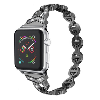 Diamond Stainless Steel Watch Band For Apple Watch Ultra 49mm&Watch Ultra 2 49mm / Series 9&8&7 45mm / SE 3&SE 2&6&SE&5&4 44mm / 3&2&1 42mm(Black) by bashfashion