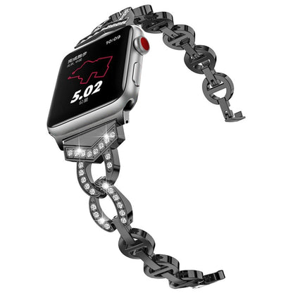 Diamond Stainless Steel Watch Band For Apple Watch Ultra 49mm&Watch Ultra 2 49mm / Series 9&8&7 45mm / SE 3&SE 2&6&SE&5&4 44mm / 3&2&1 42mm(Black) by bashfashion