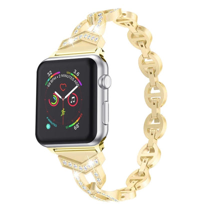 Diamond Stainless Steel Watch Band For Apple Watch Ultra 49mm&Watch Ultra 2 49mm / Series 9&8&7 45mm / SE 3&SE 2&6&SE&5&4 44mm / 3&2&1 42mm(Gold) by bashfashion