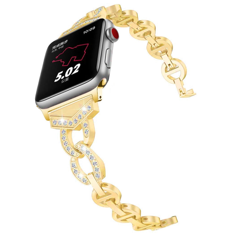Diamond Stainless Steel Watch Band For Apple Watch Ultra 49mm&Watch Ultra 2 49mm / Series 9&8&7 45mm / SE 3&SE 2&6&SE&5&4 44mm / 3&2&1 42mm(Gold) by bashfashion