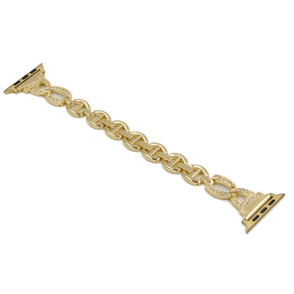 Diamond Stainless Steel Watch Band For Apple Watch Ultra 49mm&Watch Ultra 2 49mm / Series 9&8&7 45mm / SE 3&SE 2&6&SE&5&4 44mm / 3&2&1 42mm(Gold) by bashfashion