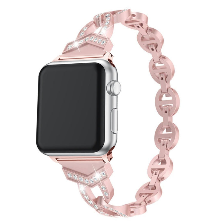 Diamond Stainless Steel Watch Band For Apple Watch Ultra 49mm&Watch Ultra 2 49mm / Series 9&8&7 45mm / SE 3&SE 2&6&SE&5&4 44mm / 3&2&1 42mm(Rose Gold) by bashfashion