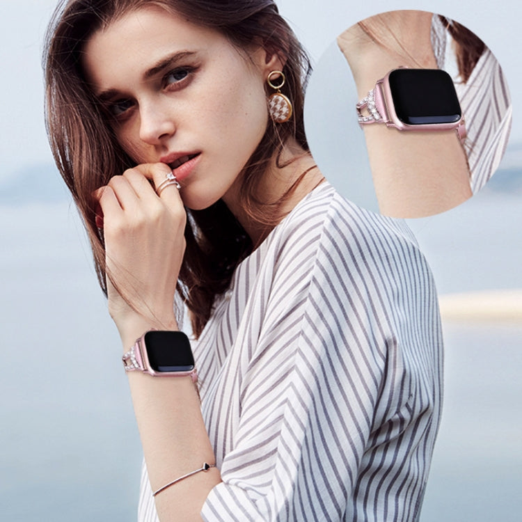 Diamond Stainless Steel Watch Band For Apple Watch Ultra 49mm&Watch Ultra 2 49mm / Series 9&8&7 45mm / SE 3&SE 2&6&SE&5&4 44mm / 3&2&1 42mm(Rose Gold) by bashfashion