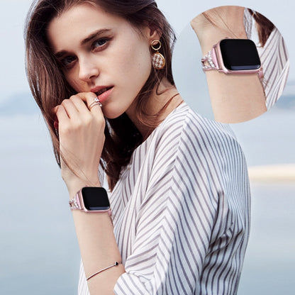 Diamond Stainless Steel Watch Band For Apple Watch Ultra 49mm&Watch Ultra 2 49mm / Series 9&8&7 45mm / SE 3&SE 2&6&SE&5&4 44mm / 3&2&1 42mm(Rose Gold) by bashfashion