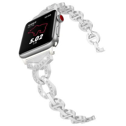 Diamond Stainless Steel Watch Band For Apple Watch Ultra 49mm&Watch Ultra 2 49mm / Series 9&8&7 45mm / SE 3&SE 2&6&SE&5&4 44mm / 3&2&1 42mm(Silver) by bashfashion